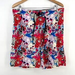 Hreski Swim Shorts Trunks Mens 38x9 Skull Dragon Floral Print Mesh Lined Stretch